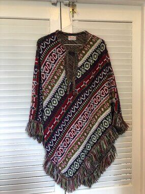 Vintage Penrose multi color knit poncho 60/70 Boho *one size